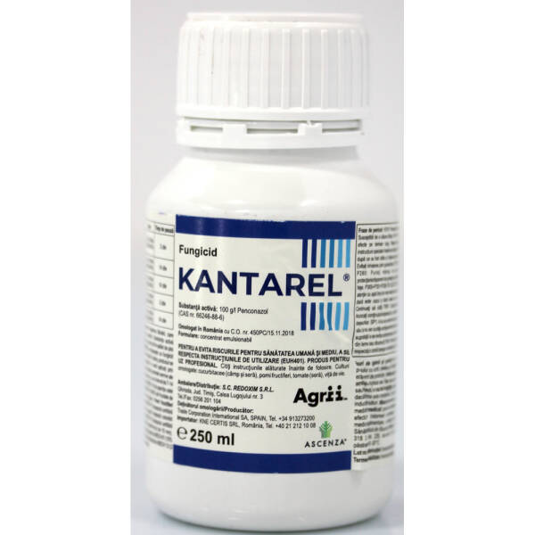 Kantarel 250 ml fungicid sistemic, fainare, Ascenza (cais, cucurbitacee, nectarin, piersic, pomi fructiferi semintoase, tomate sera, vita de vie)