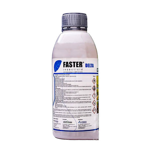 Faster Delta 1 L insecticid contact (cereale, floarea soarelui, porumb, rapita, vita de vie, cartof, lucerna, sfecla de zahar, vinete, tomate, salata, cires, prun, mar, cais, piersic)