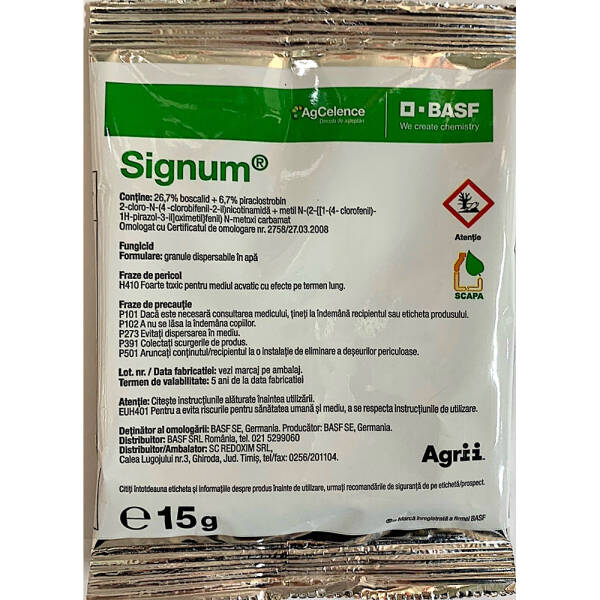 Signum 15 gr, fungicid sistemic, BASF, putregai brun si mumificarea fructelor (cais, piersic, cires, visin, prun), putregai cenusiu si fainare (tomate), alternarioza (morcov, varza), putregai cenusiu (varza, ardei, vinete, praz, capsun)